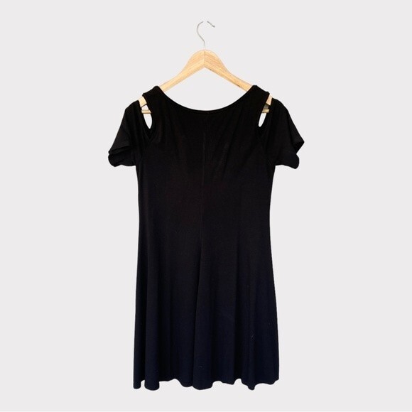 WHBM Cold Shoulder Black Short Sleeved V-Neck Jersey Dress - Size Small - Picture 4 of 8